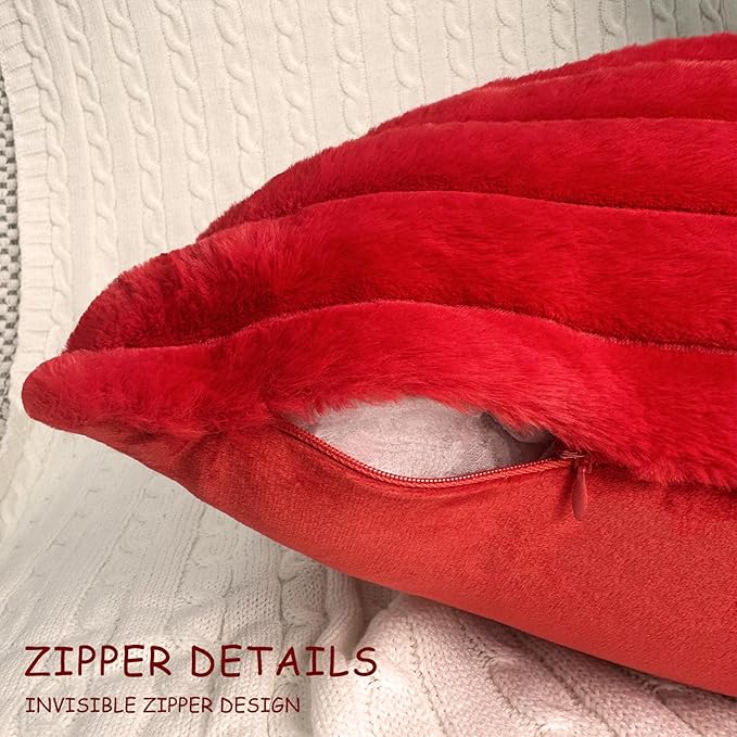 1 Pack 16x16 Pillow Cover Velvet Pillow Covers, Faux Fur Square Throw Pillow Covers for Living Room Decorations Throw Pillow Case, Throw Pillow Cover Cushion Cover for Home Sofa Bedroom Car, Red