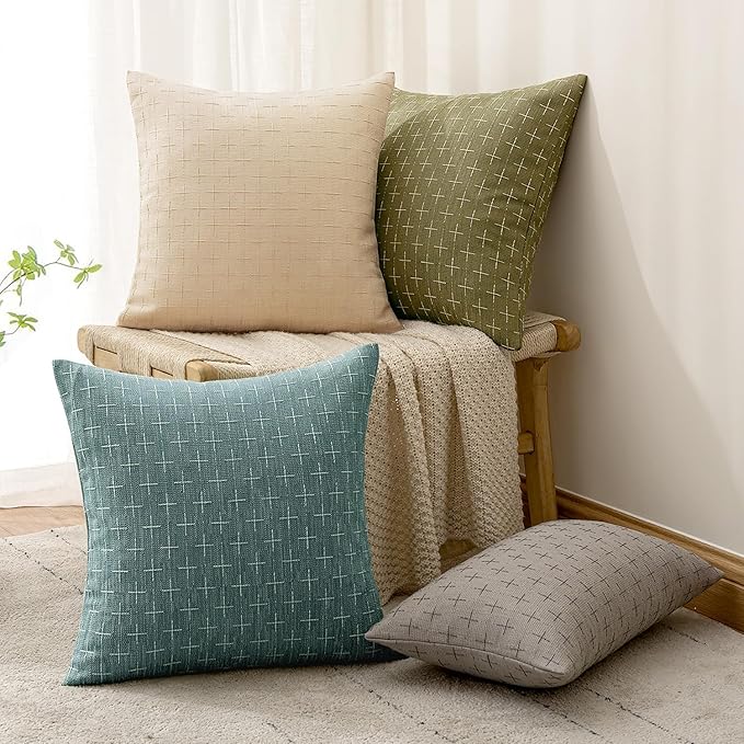 MIULEE Pack of 2 Decorative Burlap Linen Spring Throw Pillow Covers Modern Farmhouse Vintage Pillowcase Rustic Woven Textured Cushion Cover for Sofa Couch Bed 24x24 Inch Azure