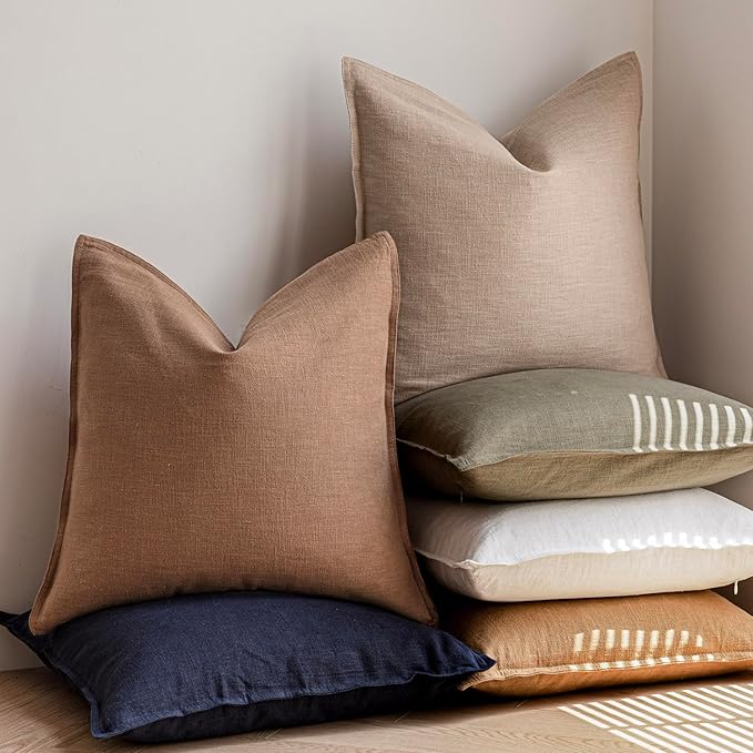 Foindtower Pack of 2, Decorative Linen Soild Throw Pillow Covers Accent Lumbar Cushion Case Boho Farmhouse Pillowcase for Chair Couch Sofa Bedroom Living Room Home Decor 12 x 20 Inch Tan Beige