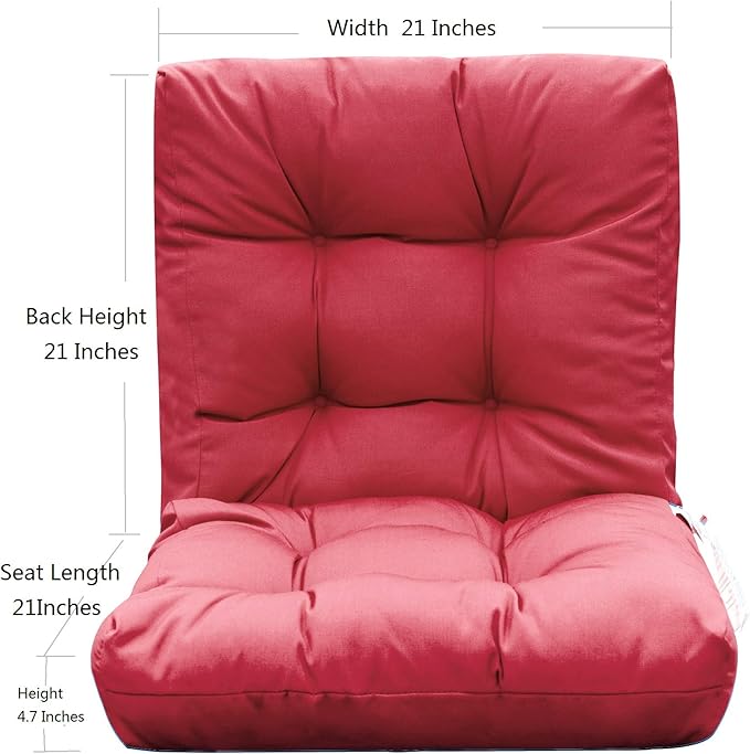 QILLOWAY Outdoor Seat/Back Chair Cushion Tufted Pillow, Spring/Summer Seasonal Replacement Cushions - Set of 2 (Red)