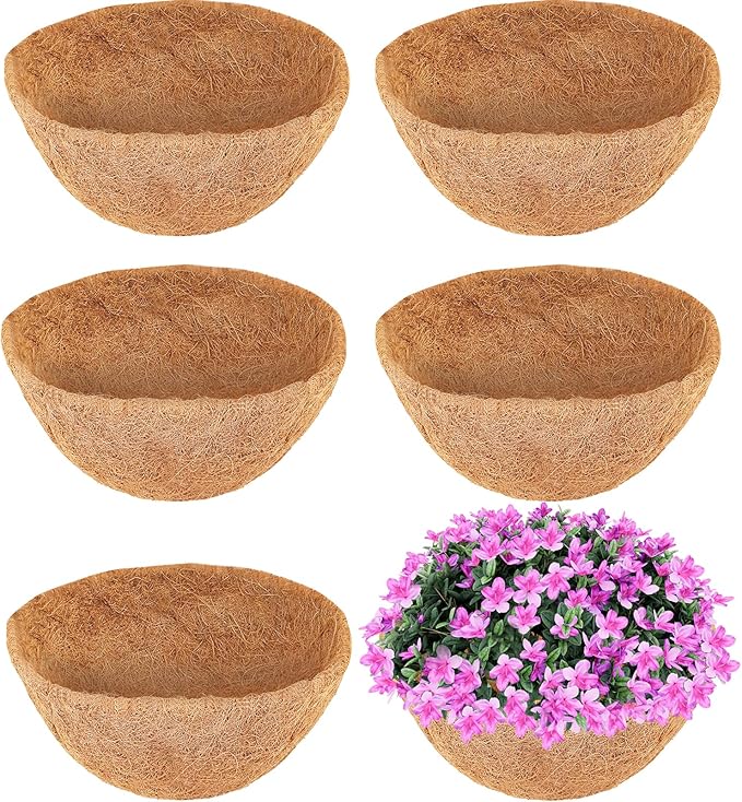 Coco Liners for Planters, 6-Pack 20 Inch Round Hanging Basket Liners, 100% Natural Coconut Fiber Basket Replacement Liners for Hanging Baskets Planters Flowers, Plants, Vegetables (20'' Pack of 6)