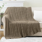Battilo Camel Tan Throw Blanket for Couch,51"x67", Cable Chenille Knitted Throw Blankets for Bed, Sofa, Chair,Living Room, Soft Cozy Thick Warm Decorative Textured Blanket.