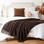 BATTILO HOME Dark Brown Throw Blanket for Couch, Boho Throw Blanket for Home Decor, Decorative Chocolate Knit Throw Blankets for Chair Sofa, Bed, 50"x60"