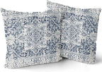 Navy Blue Grey Ethnic Boho Throw Pillow Covers 20x20 Inch Decorative Bohemian Carpet Pattern Vintage Gray Pillow Cases Rustic Cushion Covers Farmhouse Home Decor For Sofa Couch Outdoor Set of 2
