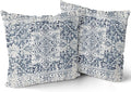 Navy Blue Grey Ethnic Boho Throw Pillow Covers 18x18 Inch Decorative Bohemian Carpet Pattern Vintage Gray Pillow Cases Rustic Cushion Covers Farmhouse Home Decor For Sofa Couch Outdoor Set of 2