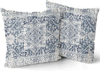 Navy Blue Grey Ethnic Boho Throw Pillow Covers 18x18 Inch Decorative Bohemian Carpet Pattern Vintage Gray Pillow Cases Rustic Cushion Covers Farmhouse Home Decor For Sofa Couch Outdoor Set of 2