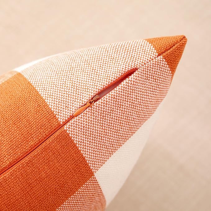 CARRIE HOME Burnt Orange Plaid Fall Lumbar Pillow Covers 12x20 Set of 2 Farmhouse Buffalo Plaid Halloween Lumbar Pillows 12 x 20 Outdoor Farmhouse Decor for Couch Sofa and Patio