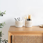 Mkono Macrame Makeup Brush Holder Organizer Comb Brushes Mini Storage Basket Set of 2 Boho Decor Baskets for Pen Pencil Box Container ,Ivory