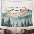 MNASAIOO Christian Mountian Wall Tapestry Hanging for Bedroom, Bible Verse Scripture We Will Serve The Lord Tapestries, Watercolor Religious Wall Decor Banner for Living Prayer Room Church 50x60in