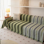 VClife Chenille Sofa Cover Bohemian Striped Pattern Couch Cover for 2 Cushion Sofa - Sage Green Black Textured Sofa Slipcover Washable Furniture Protector for Couch Decorative Couch Cushion Cover