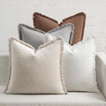 MIULEE Decorative Couch Pillow Covers Neutral Linen Fringe Throw Pillows Set of 4 Modern Cushions Boho Farmhouse Pillowcases for Bed Sofa Living Room Spring Home Decor 18x18 Inch Beige/Brown/Grey