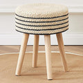 Cpintltr Round Ottoman Footstool Natural Seagrass Foot Stool Pouf Ottomans with Solid Wood Legs Hand Weave Hyacinth Footrest Step Stool for Living Room Balcony Garden Natural & Black