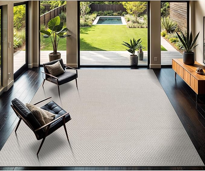 CAMILSON Easy Jute Rug 10x14 Indoor Outdoor Off-White Farmhouse Area Rugs for Living Room Patio and Kitchen Rug Solid Woven Design Easy-Cleaning Washable Outside Carpet Alfombras 10 x 14