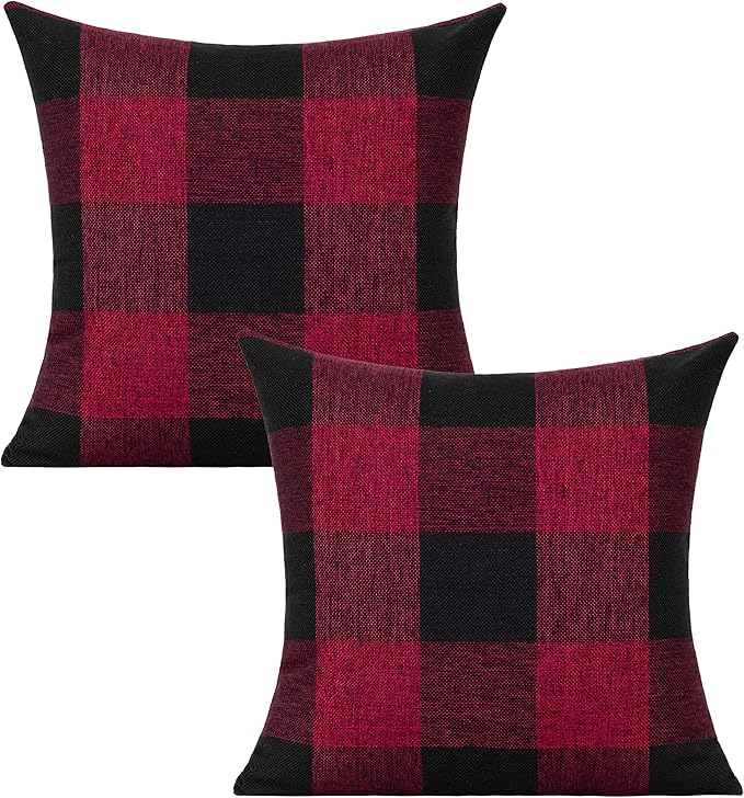 VAKADO Red and Black Christmas Buffalo Plaid Throw Pillow Covers Rustic Retro Check Cushion Cases Home Decor Farmhouse Decorative for Couch Bed Sofa 18x18 Set of 2