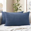 Softalker Throw Pillow Covers 12x20 Inch, Set of 2, Soft Corduroy Boho Stripe Decorative Pillow Cover, Couch Fluffy Pillow Cover for Farmhouse Home Decor Bed Living Room, Blue