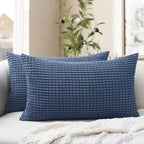 Softalker Throw Pillow Covers 12x20 Inch, Set of 2, Soft Corduroy Boho Stripe Decorative Pillow Cover, Couch Fluffy Pillow Cover for Farmhouse Home Decor Bed Living Room, Blue