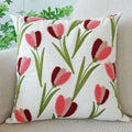 vctops Tulip Floral Embroidered Pillow Covers 18x18 Inch Spring Summer Cotton Tufted Throw Pillow Cover Outdoor Garden Cushion Case for Sofa, Bed, Living Room (Flower E,18"x18")