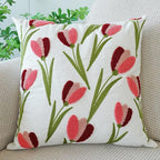 vctops Tulip Floral Embroidered Pillow Covers 18x18 Inch Spring Summer Cotton Tufted Throw Pillow Cover Outdoor Garden Cushion Case for Sofa, Bed, Living Room (Flower E,18"x18")