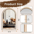 Arched Vanity Mirror for Wall, 30"x20" Boho Rustic Farmhouse Mirror with Beaded Wooden Frame, Decorative Wooden Mirror for Bathroom, Living Room, Entryway, or Bedroom