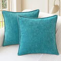 CaliTime Throw Pillow Covers Decorative 16 X 16 Inches Pack of 2 Cotton Thread Stitching Edges Solid Dyed Soft Chenille Cushion Cases for Couch Sofa Bed Living Room Farmhouse Lake Blue