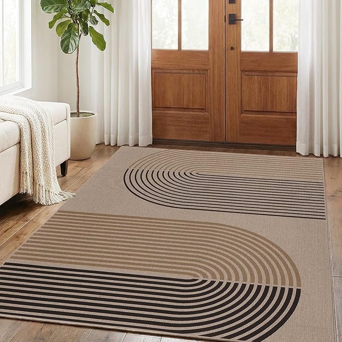 GarveeHome Modern Rainbow Easy Jute Rug 5x7, Washable Area Rugs for Living Room Bedroom Farmhouse Dining Room, Contemporary Neutral Non Slip Non Shedding Floor Carpet for Office RV Patio
