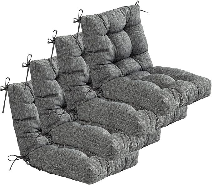 QILLOWAY Outdoor Seat/Back Chair Cushion Tufted Pillow, Spring/Summer Seasonal Replacement Cushions - Pack of 4 (Charcoal Grey/Black)