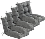 QILLOWAY Outdoor Seat/Back Chair Cushion Tufted Pillow, Spring/Summer Seasonal Replacement Cushions - Pack of 4 (Charcoal Grey/Black)