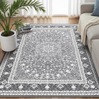 Lofus 5x7 Area Rugs for Living Room, Machine Washable Non-Slip Area Rug, Low Pile Large Rugs for Bedroom, Kitchen, Dining Room, Home Office, Vintage Oriental Print Rug, Light Grey with White