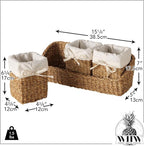 Organizer Basket Set, Set of 4, Includes 3 Lined Removable Bin-Baskets, One Caddy-Utility Basket, Handmade, Sea Grass, Cotton, Bow Ties, Honey Color, 15.75 Inches