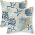 Nautical Coastal Pillow Covers 18x18 Inch Set of 2, Beach Themed Ocean Throw Pillows Starfish Seashell Decorations Summer Pillowcase Linen Outdoor Decor Farmhouse Cushion Case for Home Bedroom