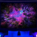 Miytal Blacklight Starry Sky Tapestry, Fantasy Forest Space Galaxy Night Nature Scenery Wall Hanging Tapestry, Aesthetic Landscape Wall Art Tapestries for Bedroom, Living Room - 70.9" x 118.1"