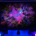 Miytal Blacklight Starry Sky Tapestry, Fantasy Forest Space Galaxy Night Nature Scenery Wall Hanging Tapestry, Aesthetic Landscape Wall Art Tapestries for Bedroom, Living Room - 94.5" x 126"