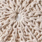 Knitted Pouf Ottoman - 19.5" Round Cotton Footrest - Beige - Cozy Seat & Home Decor - Versatile Storage Ottoman