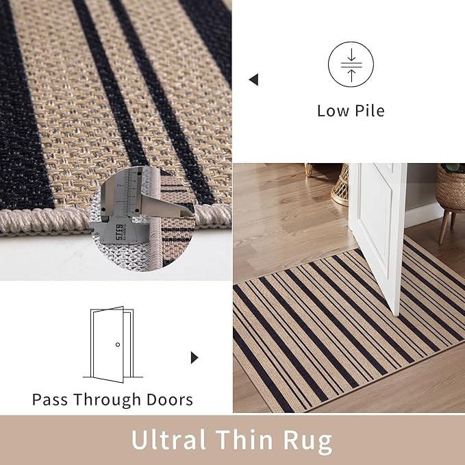 Tangsoo Stripe Easy Jute Rug 5x7 Large Washable Area Rugs for Living Room,Non-Slip Thin Indoor Outdoor Rug,Farmhouse Natural Throw Mat for Dining Room Table Backyard Patio Home Office Decor