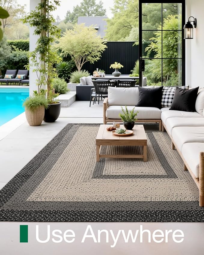 LUMI 4x6 Area Rug for Living Room, Natural Handwoven Rugs Non Slip, Farmhouse Braided Carpets No Shedding for High Traffic, Dining Room, Indoor, Outdoor, Patio