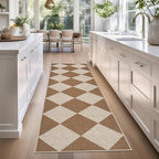 GarveeHome Checkered Easy Jute Runner Rug 2x6 Non-Slip Machine Washable Stain Resistant Indoor Outdoor Rugs for Living Room, Bedroom, Kitchen, Dining, Patio - Farmhouse Style Brown