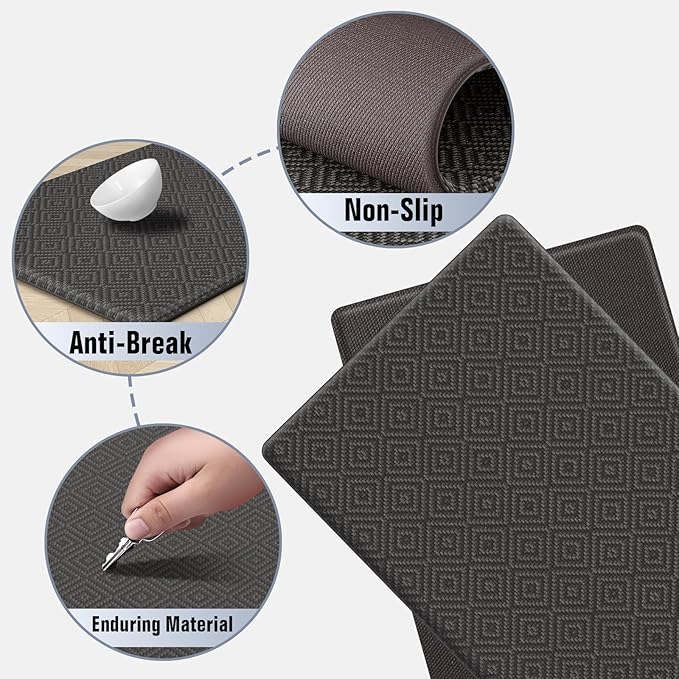 Mattitude Kitchen Mat 2PCS Kitchen Rugs Cushioned Anti-Fatigue Rug Waterproof Standing Desk Mat Kitchen Mats for Floor Kitchen Rug Set for Kitchen, Sink, Office 17.3"×30"+17.3"×47" Dark Grey