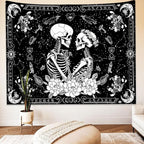 KJHL Black and White Gothic Witchy Skull Tapestry 44ʺ x 60ʺ Floral Constellation Skeleton Aesthetic Tapestries Wall Hanging for Bedroom Dorm