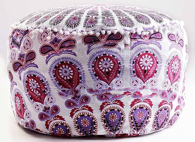 Indian Mandala Floor Pillow Pouf Cover Hippie Cotton Cushion Ottoman Cover Bohemian Meditation Seating Throw Decorative Footstool Decorative Kids Bean Bag