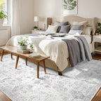 Washable 8×10 Area Rug for Living Room, Vintage Floral Rug Soft Non Slip Stain Resistant Boho Carpet for Bedroom Dinning Room Kitchen Home Office Grey