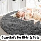 Amdrebio Grey Round Area Rugs 7Ft for Living Room, Large Shag Fluffy Circle Rug for Bedroom, Big Soft Thick Plush Carpet for Kids Room, Modern Furry Fuzzy Circular Gray Rug for Classroom Apartment