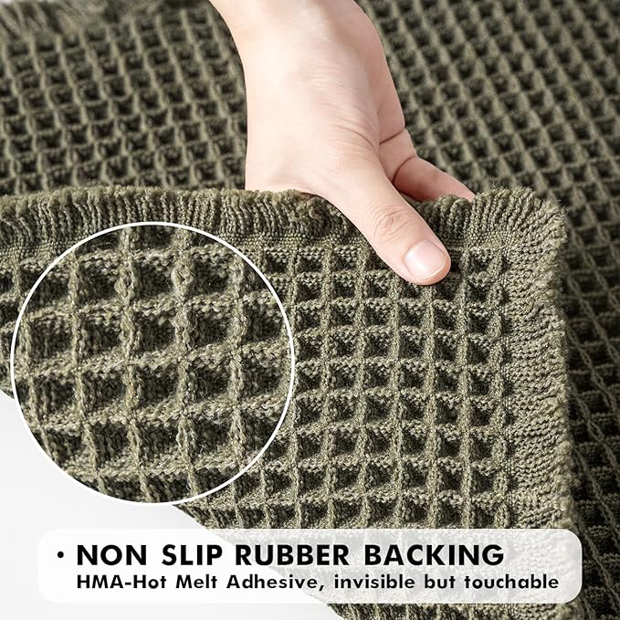 MIULEE Set of 2 Waffle Bathroom Rugs, Boho Bath Rugs Non Slip Washable, Super Absorbent Bath Mats, Ultra Soft Rubber Backed Shower Mats for Bathroom Floor, Tub and Shower, Green, 24x36 Inch