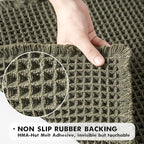 MIULEE Set of 2 Waffle Bathroom Rugs, Boho Bath Rugs Non Slip Washable, Super Absorbent Bath Mats, Ultra Soft Rubber Backed Shower Mats for Bathroom Floor, Tub, Green, 17"x24"+17"x48"