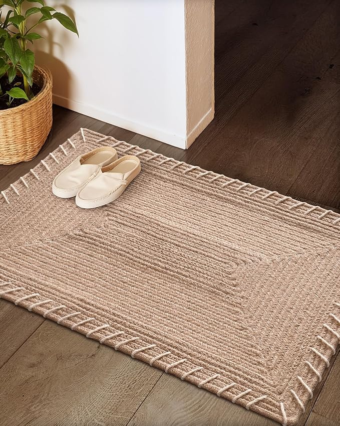 Color&Geometry Handwoven Jute Entry Rug - Natural Textured Front Door Mat 32"x48", Non-Slip Durable & Eco-Friendly Doormat for High-Traffic Entrance, Rustic Farmhouse Welcome Mat, Jute Sand