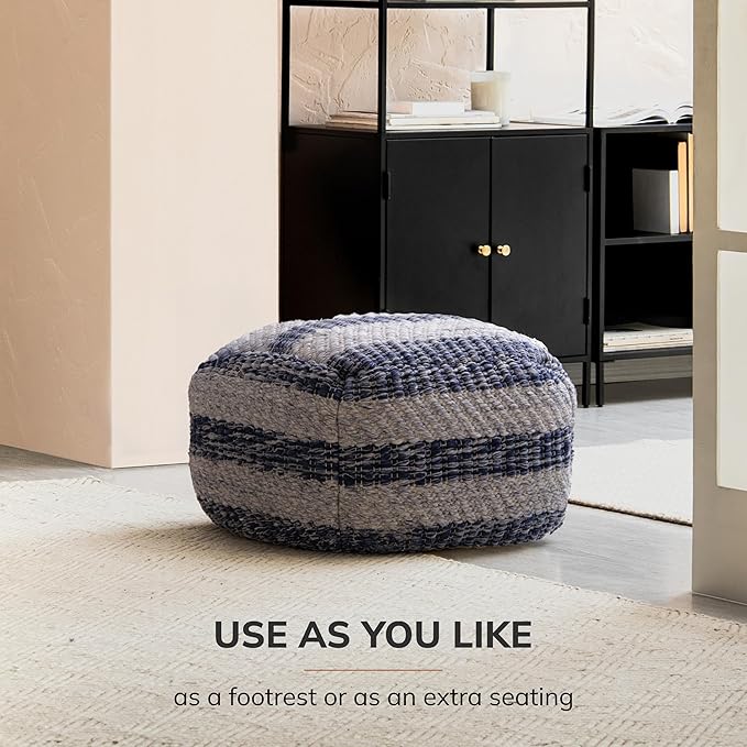 Anji Mountain Pouf Ottoman Foot Rest, Handmade Ottoman Pouf, Comfortable Foot Stool, Decorative Floor Seating for Living Room Decor, Bedroom & Home Décor Accent - Pebble Loom