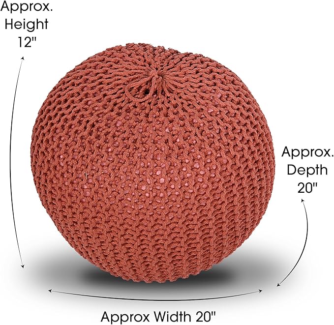 Nahunta Knitted Round Pouf - Cotton - Coral