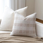 Decorative Neutral Throw Pillow Covers 20x20 Farmhouse Pillow Covers Cotton Check Cushion Covers Home Decor for Sofa Couch Living Room Bedroom 1PC, Taupe Check
