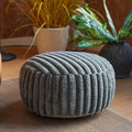 Unstuffed Pouf Ottoman Cover Soft Storage Extra Seat Farmhouse Comfortable Bohemian Poufs Accent Footrest 20x20x8 Inches for Living Room Bedroom Study Nook (Gray B, Round)