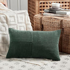 Fancy Homi Set of 2 Dark Green Lumbar Decorative Throw Pillow Covers 16x32 Inch for Living Room Couch Bed, Boho Farmhouse Forest Green Home Decor, Soft Corduroy Corss Patchwork Cushion Case