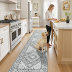Lessymo Runner Rug for Hallway 2 x 8, Machine Washable Area Rugs Boho Faux Wool Low Pile Area Rug for Bedroom, Floral Medallion Vintage Rugs with Non-Slip Rubber, Grey Beige